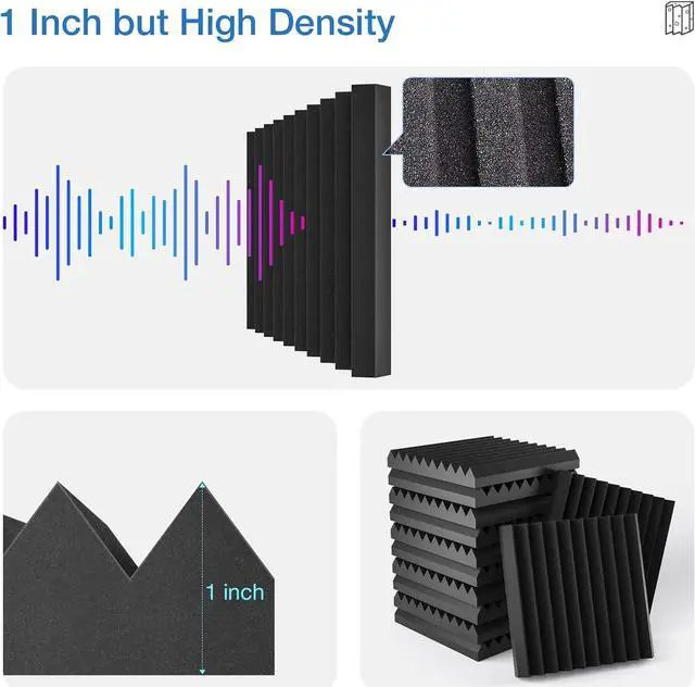 Alt view image 6 of 7 - 12 Pack Acoustic Panels Self-Adhesive, 1" X 12" X 12" Quick-Recovery Sound Proof Foam Panels, Acoustic Foam Wedges High Density, Soundproof Wall Panels for Home Studio,Carbon Black