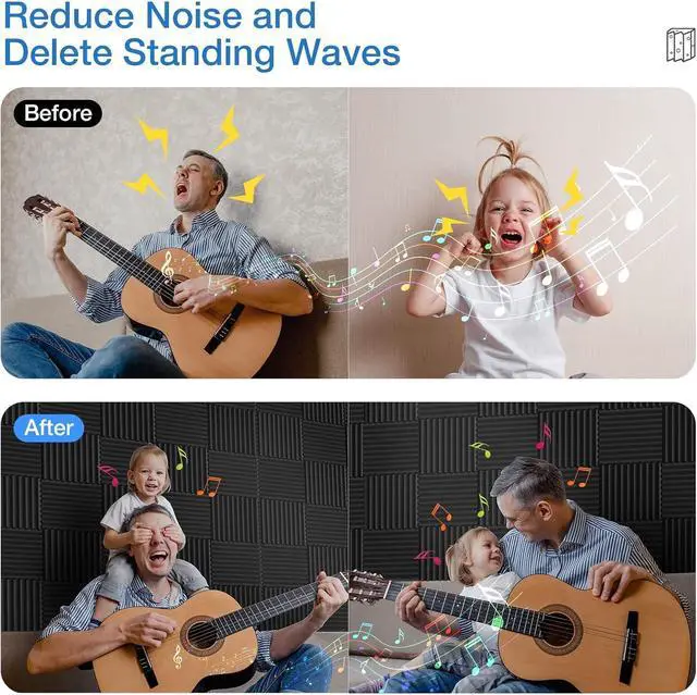 Alt view image 4 of 7 - 12 Pack Acoustic Panels Self-Adhesive, 1" X 12" X 12" Quick-Recovery Sound Proof Foam Panels, Acoustic Foam Wedges High Density, Soundproof Wall Panels for Home Studio,Carbon Black