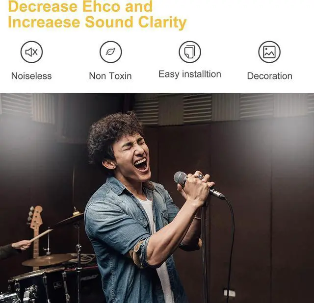 Alt view image 3 of 7 - JBER Acoustic Foam Panels, 48 Pack 12x12x1 Inch Upgraded Self-Adhesive Soundproof Wall Panels Sound Absorbing Panel Treatment for Home Office Studio - Black