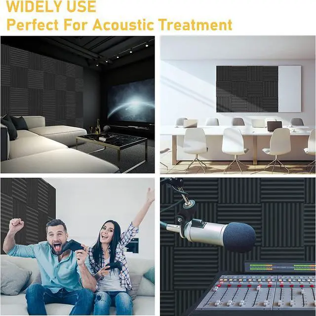 Alt view image 7 of 7 - JBER Acoustic Foam Panels, 48 Pack 12x12x1 Inch Upgraded Self-Adhesive Soundproof Wall Panels Sound Absorbing Panel Treatment for Home Office Studio - Black