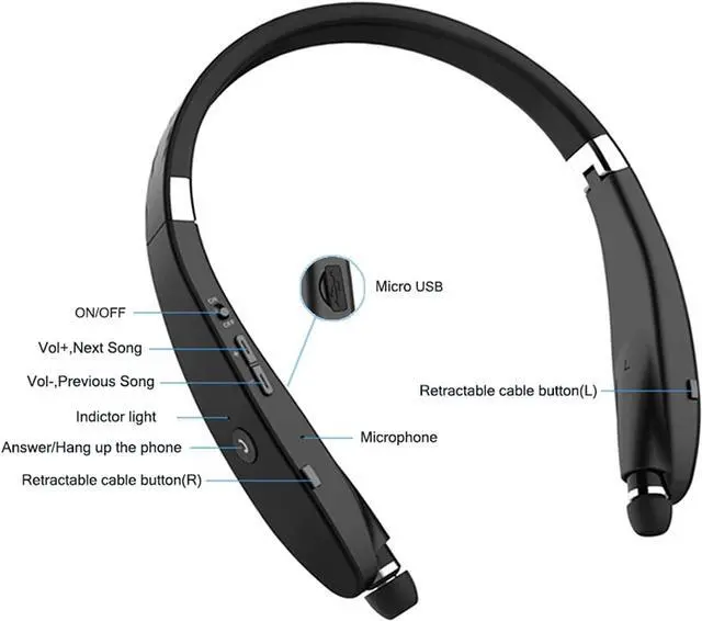 Alt view image 4 of 7 - Lightweight Retractable Bluetooth Headset for Sports and Exercise, Noise Cancelling Stereo Neckband Wireless Headphones.