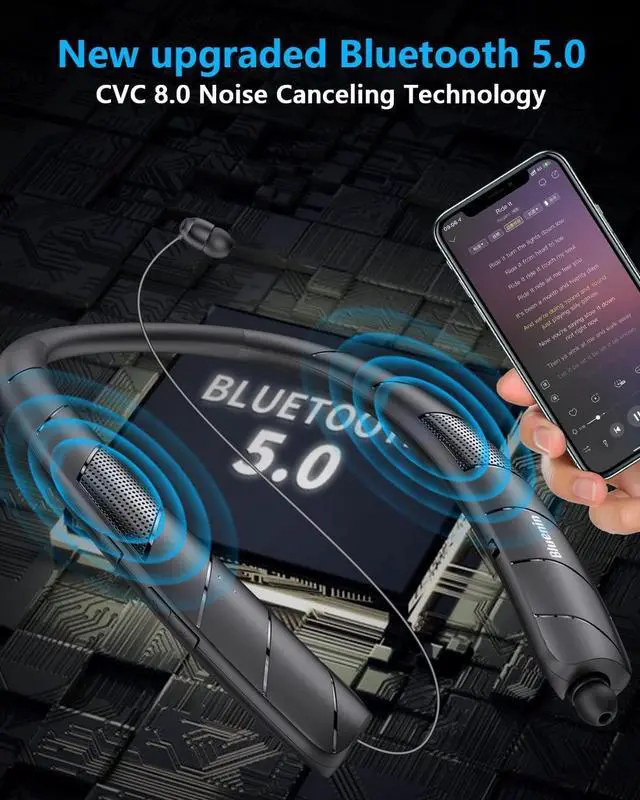 Alt view image 2 of 7 - Bluetooth Headphones Speaker 2 in 1Wireless Neckband Headphones Retractable Earbuds with Built-in TF Memory Card3D Stereo Sound Wearable Speaker Personal Sports Headset Built in Mic (Black 2023)