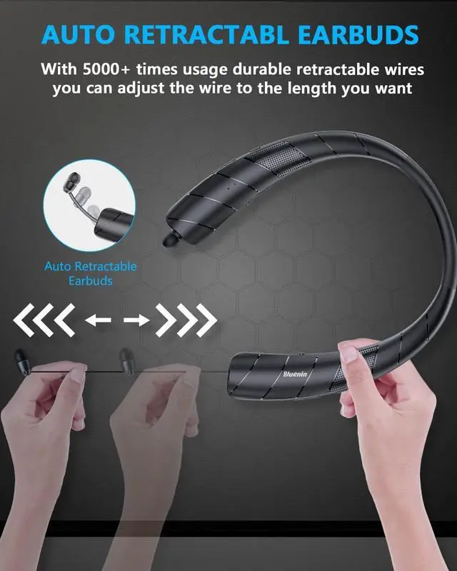 Alt view image 5 of 7 - Bluetooth Headphones Speaker 2 in 1Wireless Neckband Headphones Retractable Earbuds with Built-in TF Memory Card3D Stereo Sound Wearable Speaker Personal Sports Headset Built in Mic (Black 2023)