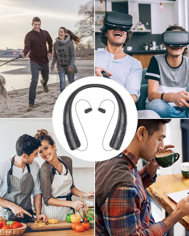 Alt view image 7 of 7 - Bluetooth Headphones Speaker 2 in 1Wireless Neckband Headphones Retractable Earbuds with Built-in TF Memory Card3D Stereo Sound Wearable Speaker Personal Sports Headset Built in Mic (Black 2023)
