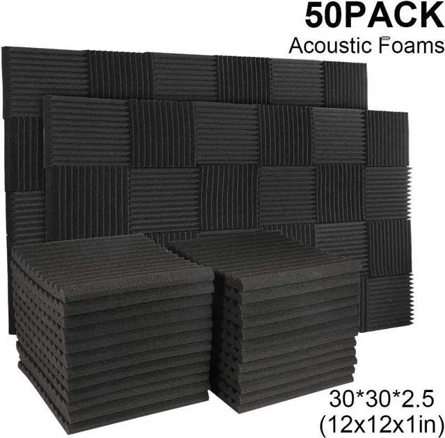 Alt view image 5 of 7 - Burdurry 50 Pack Acoustic Panels Soundproof Studio Foam for Walls Sound Absorbing Panels Sound Insulation Wedge for Studio, 1" X 12" X 12" (Black)