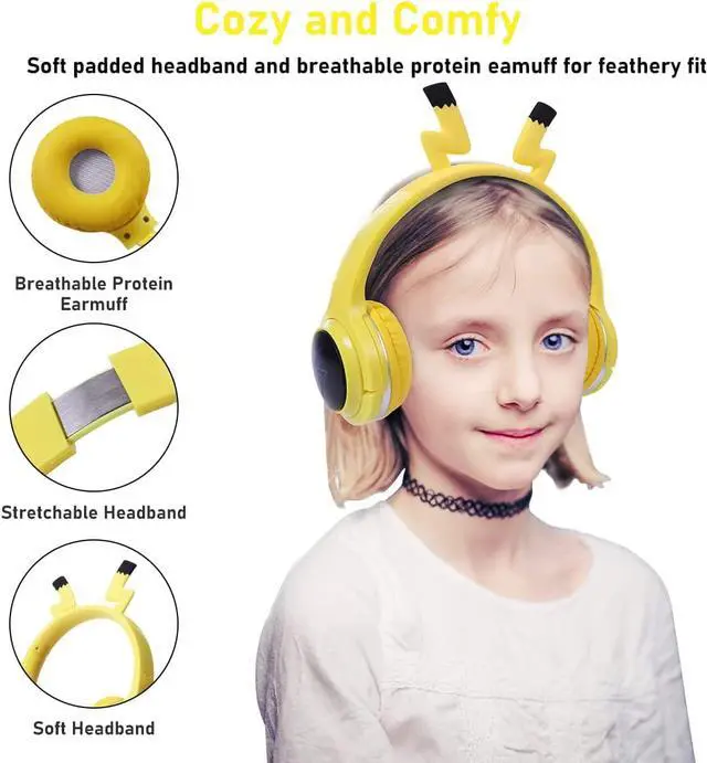 Alt view image 3 of 6 - YLFASHION Kids Headphones Bluetooth Headphones, Colorful LED Lights Wireless Cartoon HeadphonesOver Ear Headphones Built-in Mic for Children/School/iPad/Tablet/Airplane