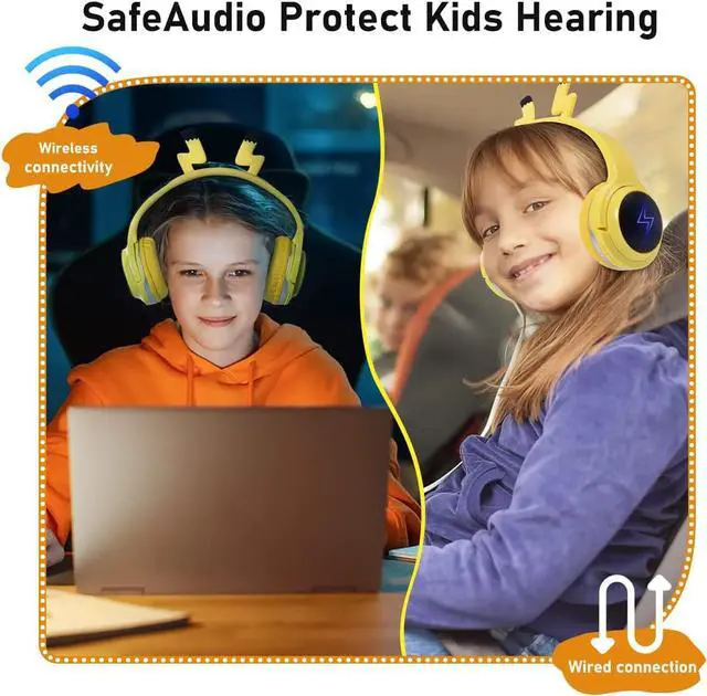 Alt view image 4 of 6 - YLFASHION Kids Headphones Bluetooth Headphones, Colorful LED Lights Wireless Cartoon HeadphonesOver Ear Headphones Built-in Mic for Children/School/iPad/Tablet/Airplane