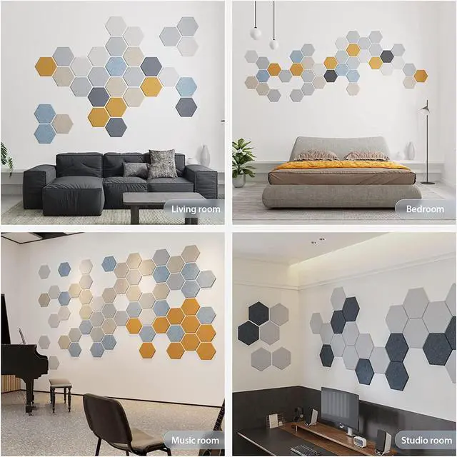 Alt view image 7 of 7 - Amantech 12 Pack Acoustic Panels Self Adhesive Sound Proof Foam, High Density Sound Acoustic Foam Panel, 12X10.23X0.4 Inch Hexagon Wall Panels in Home,Office,Reccording Room,Studio(Beige)