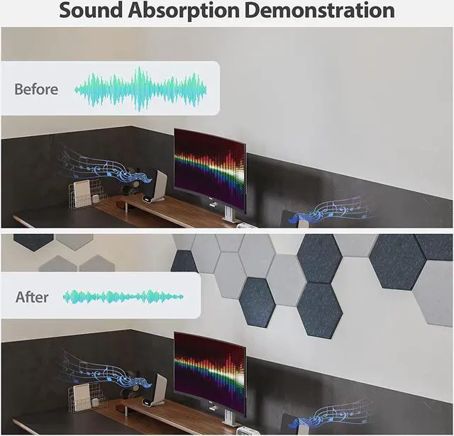 Alt view image 3 of 7 - Amantech 12 Pack Acoustic Panels Self Adhesive Sound Proof Foam, High Density Sound Acoustic Foam Panel, 12X10.23X0.4 Inch Hexagon Wall Panels in Home,Office,Reccording Room,Studio(Blue Gray)