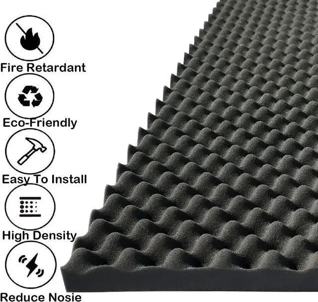 Alt view image 2 of 4 - 4 PCS Acoustic Panels,48''X24''X2'' Egg Crate Foam Soundproof Foam Wall Panels,High Density Fireproof Noise Cancelling Foam Studio Foam Panel,Noise (Black)
