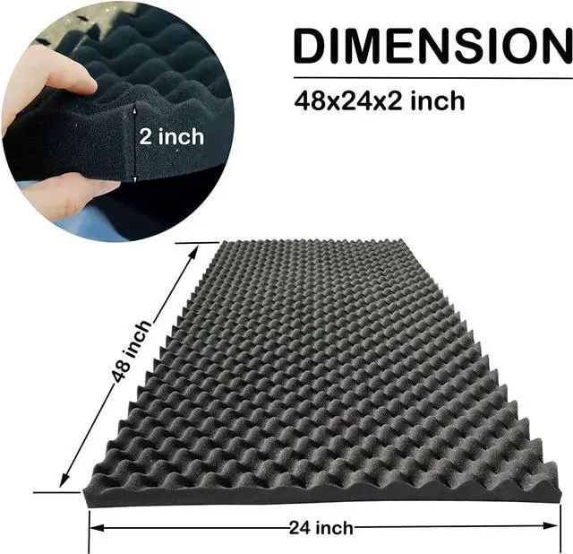 Alt view image 4 of 4 - 4 PCS Acoustic Panels,48''X24''X2'' Egg Crate Foam Soundproof Foam Wall Panels,High Density Fireproof Noise Cancelling Foam Studio Foam Panel,Noise (Black)