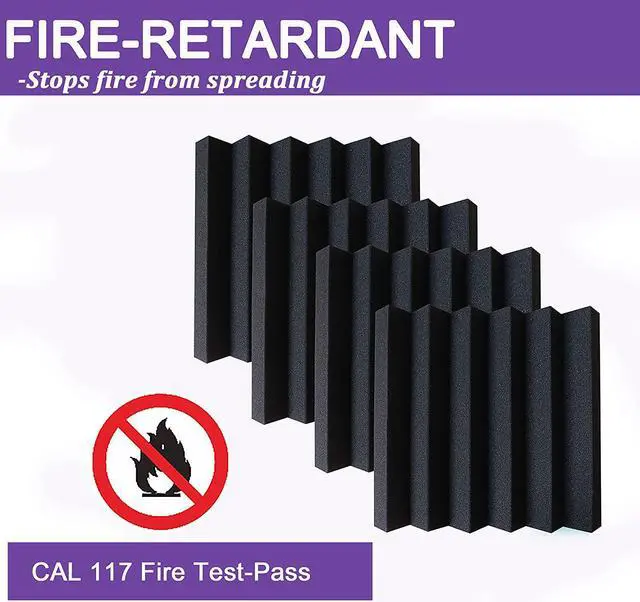 Alt view image 4 of 7 - KTOESHEO 24 Pack Acoustic Panels,2" x 12" x 12"Sound Proof Foam Panels for Wall,Fireproof Absorbing Noise Cancelling Panels,to Absorb Noise and Eliminate Echoes. (12 purple+12 black)