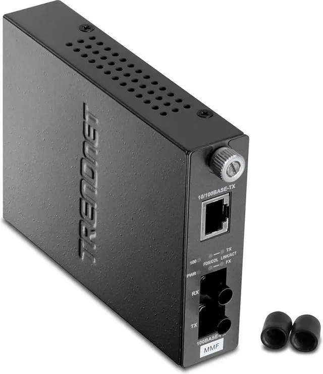 Main image of TRENDnet 100Base-TX to 100Base-FX Multi Mode ST Fiber Media Converter, 2km (1.2 Miles), Auto-Negotiation, Auto-MDIX, Full-Duplex, Fiber to Ethernet Converter, Lifetime Protection, Black, TFC-110MST