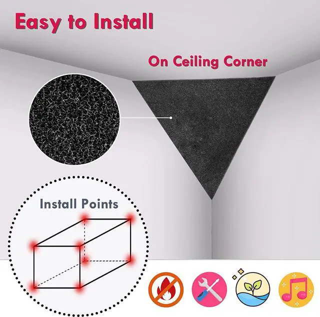 Alt view image 3 of 7 - 4 Pack Bass Traps for Ceiling Corner 16.5" Triangle 12" Depth Triangular Pyramid Acoustic Foam Bass Trap Sound Proofing for Home Studio Booth Low to High Frequency Sound Absorption Foam
