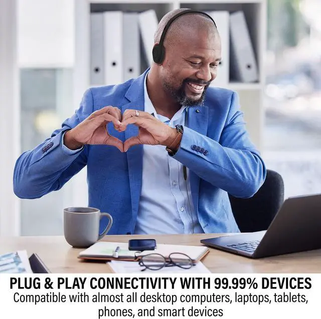 Alt view image 5 of 6 - Maeline Bulk On Ear Student Headphones with Microphone for Library, School, Classroom, Airplane, Kids Online Learning and Travel, 3.5 mm Headphone Plug - 30 Pack - Black