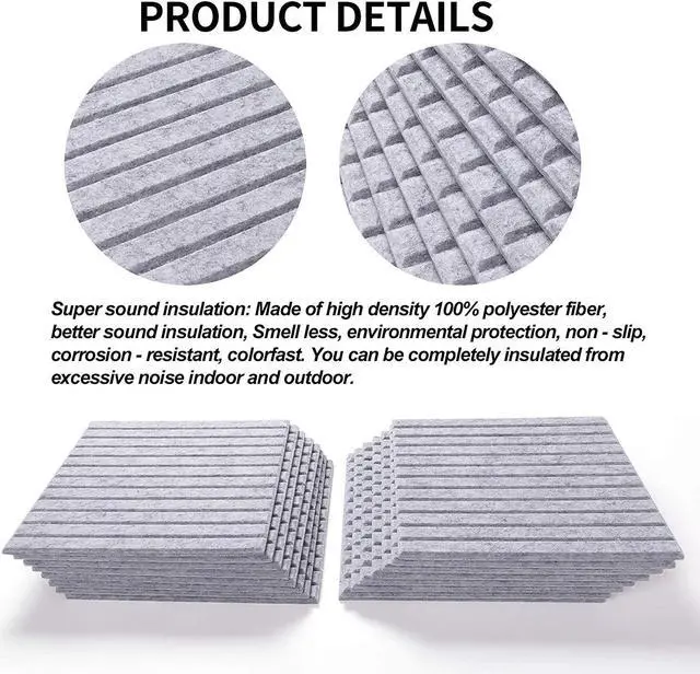 Alt view image 3 of 7 - 16 Pcs Pro Grade Soundproof Wall Panels,Acoustic Panels,Premium Sound Panels,Better than Foam,Wedge Design,with Adhesive on Back,For Acoustical Treatments/Professional Studio,12×12×0.4 in(Light grey)