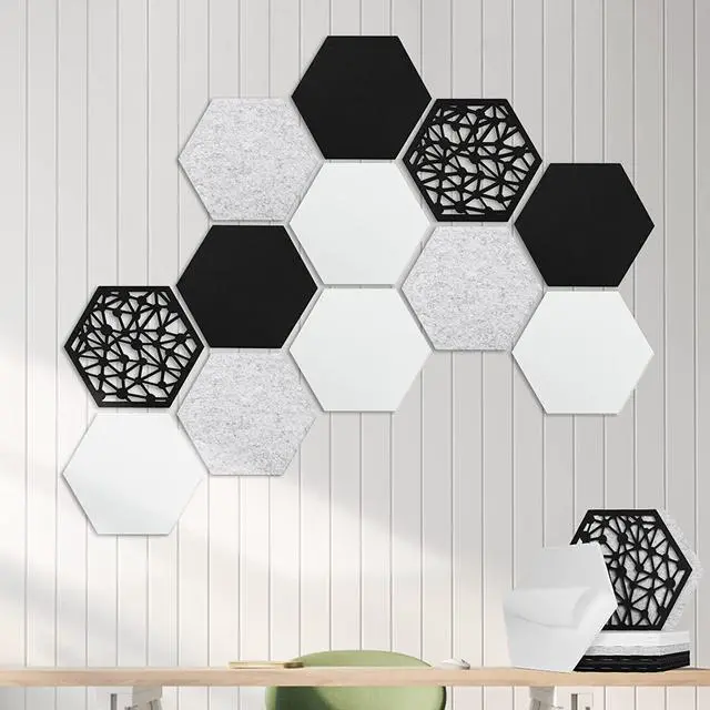 Main image of 12 Pack Self-adhesive Acoustic Panels, Hexagon Sound Proof Panels, 14 X 12 X 0.4 In Sound Absorbing Panels, Flame Resistant, High-Density Sound Dampening Panels for Recording Studio Home, Offices