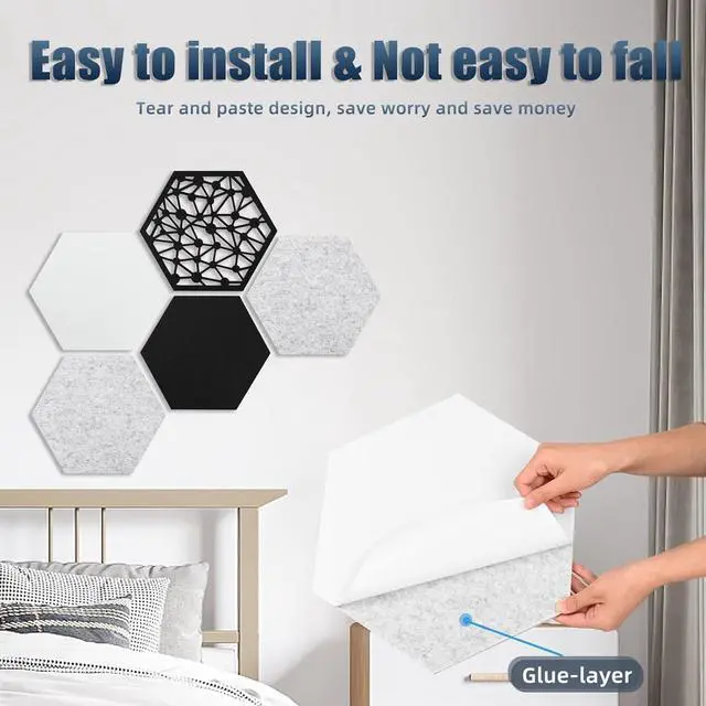 Alt view image 7 of 7 - 12 Pack Self-adhesive Acoustic Panels, Hexagon Sound Proof Panels, 14 X 12 X 0.4 In Sound Absorbing Panels, Flame Resistant, High-Density Sound Dampening Panels for Recording Studio Home, Offices