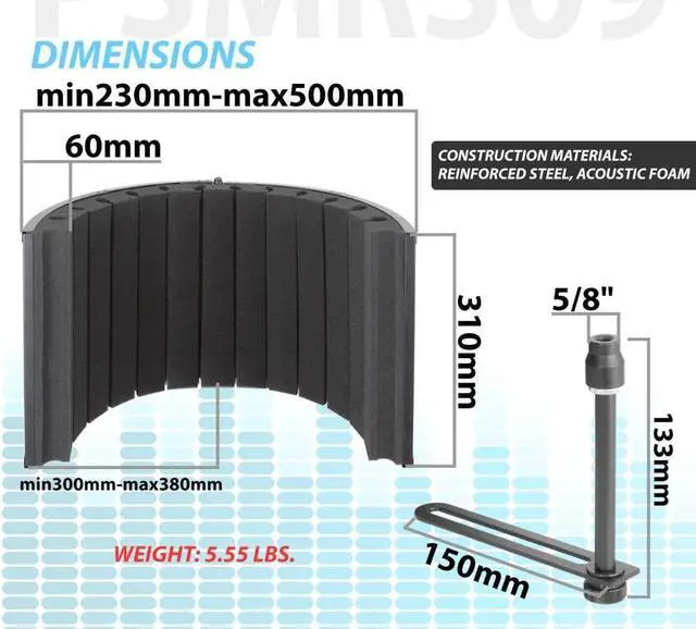 Alt view image 5 of 7 - Mini Portable Vocal Recording Booth - Use with Standard Microphone,Isolation Noise Filter Reflection Shield for Studio Quality Audio - Dual Acoustic Foam Soundproof Panel PSMRS09 Black