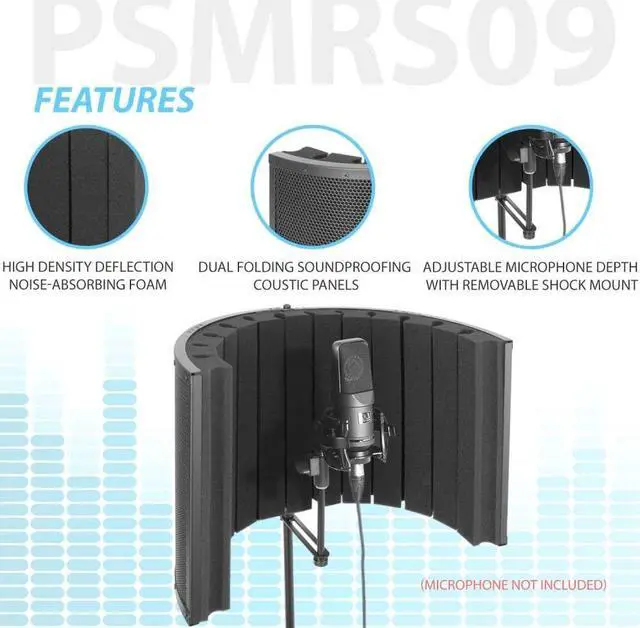 Alt view image 6 of 7 - Mini Portable Vocal Recording Booth - Use with Standard Microphone,Isolation Noise Filter Reflection Shield for Studio Quality Audio - Dual Acoustic Foam Soundproof Panel PSMRS09 Black