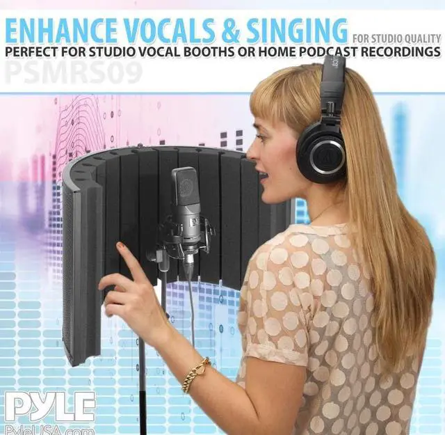 Alt view image 7 of 7 - Mini Portable Vocal Recording Booth - Use with Standard Microphone,Isolation Noise Filter Reflection Shield for Studio Quality Audio - Dual Acoustic Foam Soundproof Panel PSMRS09 Black