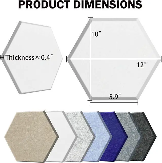 Alt view image 2 of 7 - SHJADE Self-Adhesive Acoustic Panels, 12 Pcs 12" X 10" X 0.4" Sound Absorbing Panels, High Density Hexagon Acoustical Wall Padding(Silver Grey)