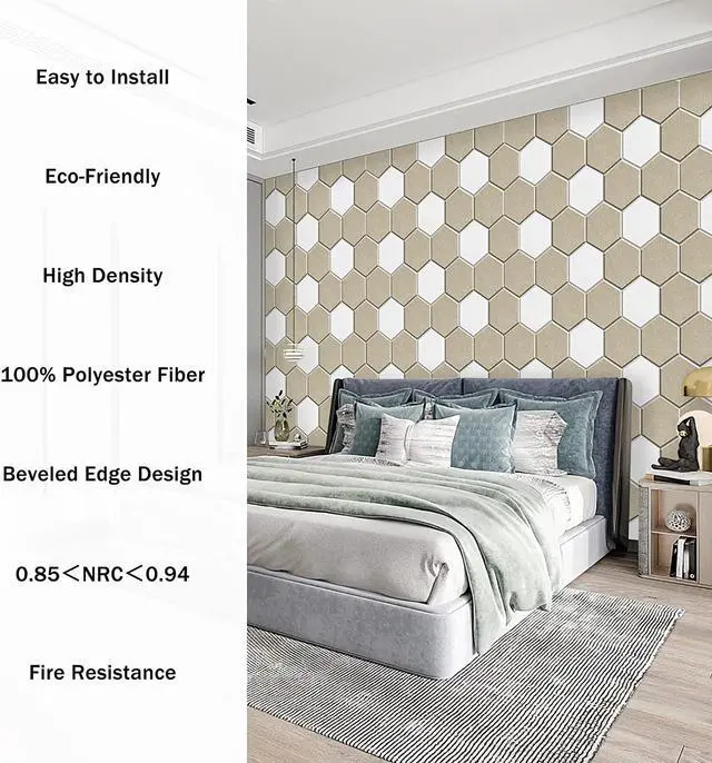 Alt view image 4 of 7 - SHJADE Self-Adhesive Acoustic Panels, 12 Pcs 12" X 10" X 0.4" Sound Absorbing Panels, High Density Hexagon Acoustical Wall Padding(Silver Grey)