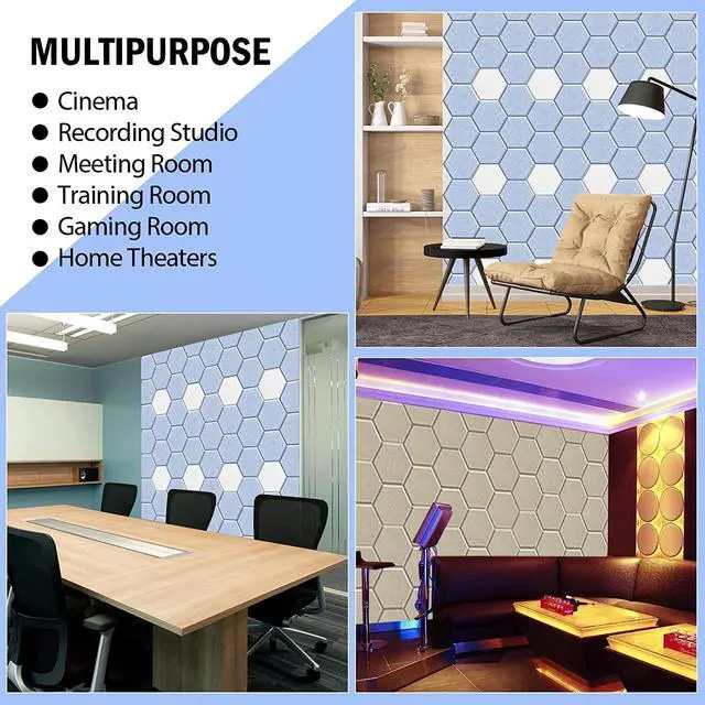 Alt view image 7 of 7 - SHJADE Self-Adhesive Acoustic Panels, 12 Pcs 12" X 10" X 0.4" Sound Absorbing Panels, High Density Hexagon Acoustical Wall Padding(Silver Grey)