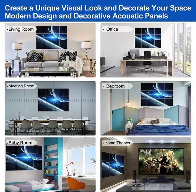 Alt view image 7 of 7 - Dmsky Art Acoustic Panels,48x36Acoustical Wall Panel, Decorative Sound Absorbing Panel for Walls, Studio Acoustic Treatment Soundproof Wall Panel12 Pack,Space