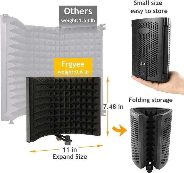 Alt view image 2 of 6 - Microphone Isolation Shield with Mic Stand and Pop Filter, Foldable Sound Shield for Most Condenser Microphone Recording Equipment Studio, High Density Absorbent Foam to Filter Vocal by Frgyee