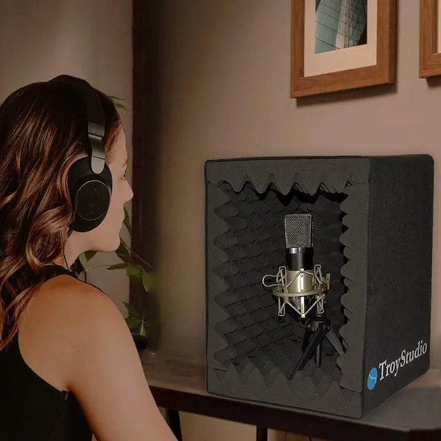 Alt view image 7 of 7 - Troystudio Portable Vocal Booth, Large Foldable Microphone Isolation Shield, Music Recording Studio Sound Echo Absorbing Box, Desk & Stand Use Reflection Filter with Thickened Dense Acoustic Foam