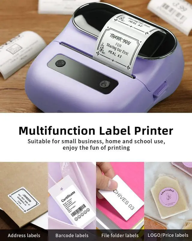 Alt view image 4 of 6 - Phomemo M220 Label Maker, Bluetooth Thermal Label Maker for Barcode, Address, Home, Mailing, Small Business,Clothing, Portable Wireless Label Printer with 1 Rolls Label, Purple
