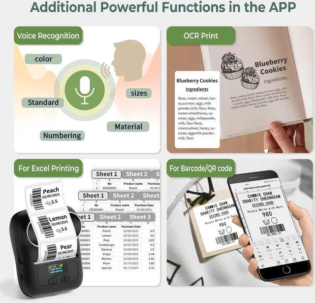 Alt view image 5 of 7 - M110 Portable Thermal Label Printer, Bluetooth Label Maker Machine for iOS & Android, Barcode Label Printer Machine for Small Business, Address, Office, with 1 Roll 40x30mm Label,Black