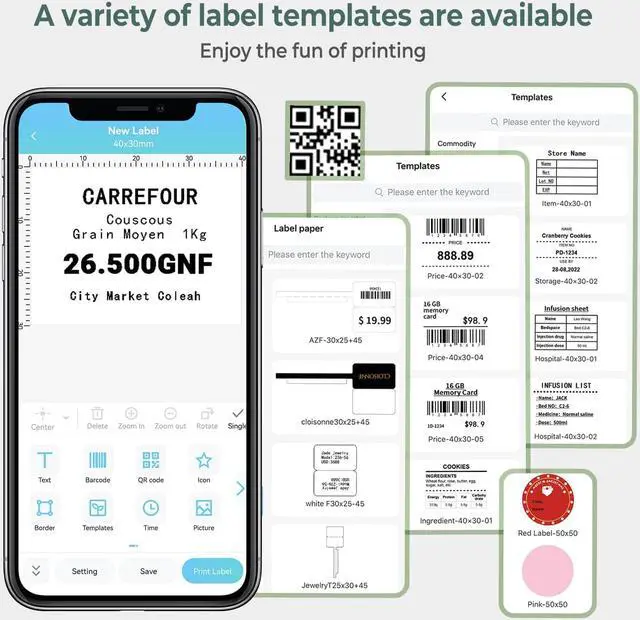 Alt view image 4 of 7 - M110 Portable Thermal Label Printer, Bluetooth Label Maker Machine for iOS & Android, Barcode Label Printer Machine for Small Business, Address, Office, with 1 Roll 40x30mm Label,Black
