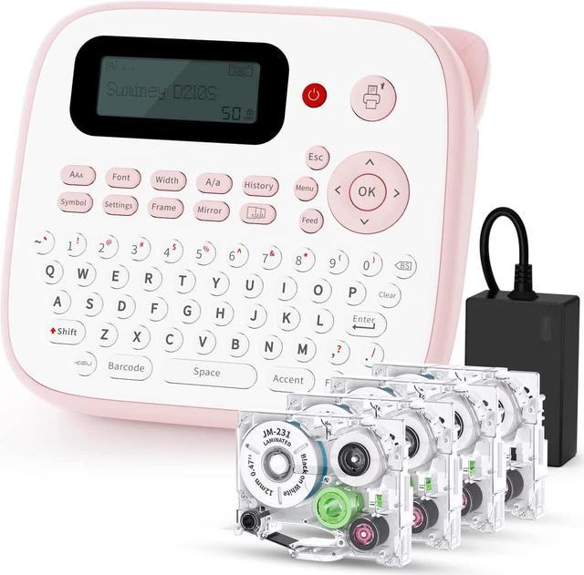 Suminey D210S Label Maker Machine with Tape,with 4 Laminated Label  Tapes,New and Improved Version Pink Printer,Portable Labelmaker,QWERTY  Keyboard Label Makers, AC Adapter, Multiple Line Labeling 