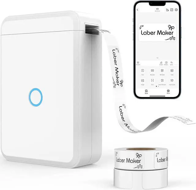 Main image of KIQIONE Label Maker Machine with Tape, Portable Bluetooth Printer Mini Labels D110 Maker Machine for Labeling Office, File Tags, Condiments, Date, Stationery, Supermarket Marks