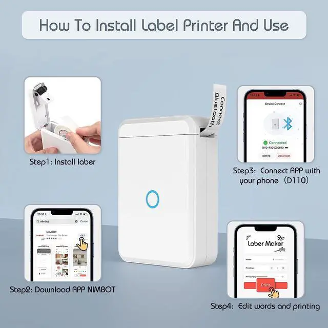 Alt view image 2 of 7 - KIQIONE Label Maker Machine with Tape, Portable Bluetooth Printer Mini Labels D110 Maker Machine for Labeling Office, File Tags, Condiments, Date, Stationery, Supermarket Marks