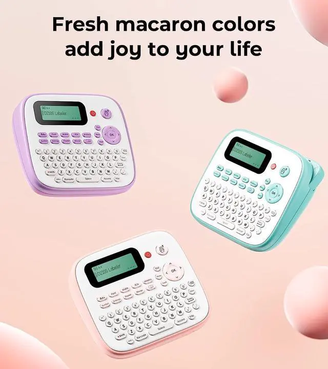 Alt view image 7 of 7 - Vixic Pink Label Makers,D210S Labeler Machine,Portable 12mm Label Printer,QWERTY Keyboard,500+Symbols,AC Adapter(Inclued),Labeling Sticker for Home Office School Small Buessiness Organized