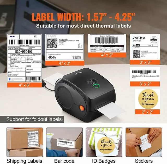 Alt view image 4 of 7 - VEVOR Bluetooth 300DPI Thermal Label Printer, 4x6 Shipping Label Printer, Automatic Label Recognition, Support Windows/MacOS/Linux/Chromebook/Android/iOS, Compatible w/, Ebay, Etsy,etc