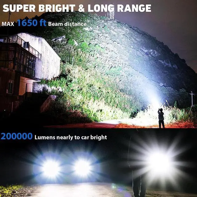 Alt view image 2 of 7 - Sigoobal Rechargeable Led Flashlights High Lumens, 200000 Lumen Super Bright Flashlight with USB Input Output, 12 Hours Runtime 5000mAh Large Capacity, Powerful Flash Light for Camping