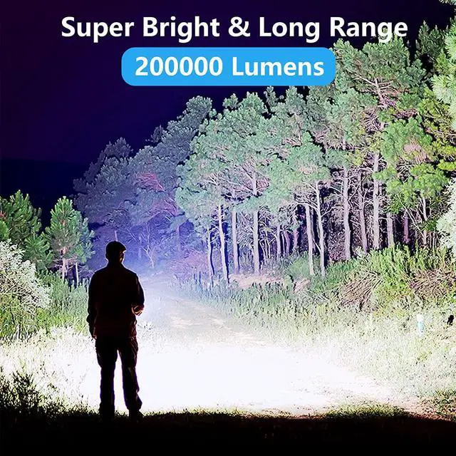 Alt view image 2 of 7 - Alicegirl Rechargeable High Lumen Flashlight, 200000 Lumens Super Bright Led Flashlights with 5 Modes & 10000 mAh High Capacity, Zoomable Waterproof Handheld Flash Light for Camping Emergencies