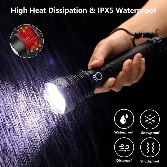 Alt view image 6 of 7 - Alicegirl Rechargeable High Lumen Flashlight, 200000 Lumens Super Bright Led Flashlights with 5 Modes & 10000 mAh High Capacity, Zoomable Waterproof Handheld Flash Light for Camping Emergencies