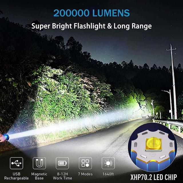 BERCOL Rechargeable LED Flashlights High Lumens, 100000 Lumens Super Bright  Powerful Flashlights, 5 Modes, Waterproof Flashlight for Emergencies,  Hiking Black