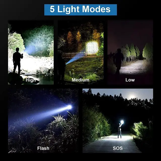 Alt view image 3 of 6 - Rechargeable Flashlights 990 000 High Lumens - 2 Pack Super Bright LED Flash Light with 5 Modes 12 Hour Brightest Waterproof Handheld Flashlight for Home Camping