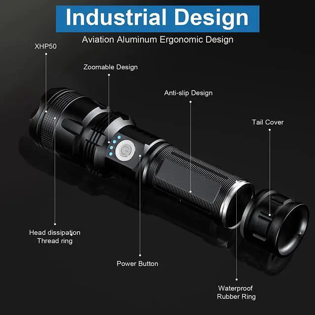 Alt view image 5 of 6 - Rechargeable Flashlights 990 000 High Lumens - 2 Pack Super Bright LED Flash Light with 5 Modes 12 Hour Brightest Waterproof Handheld Flashlight for Home Camping