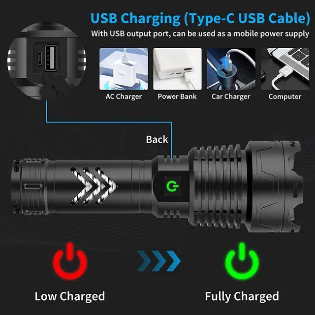 Alt view image 4 of 6 - Alifa Rechargeable Led Flashlight 120000 High Lumens, Brightest Powerful Handheld Flashlight,Xhp160.2 Zoomable IPX5 Waterproof Super Bright Flashlight with 5 Modes