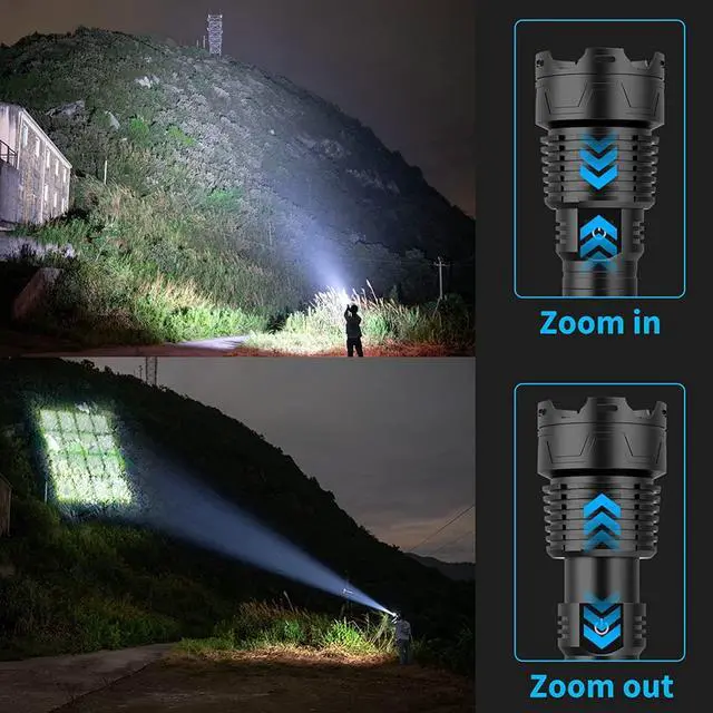 Alt view image 3 of 6 - Alifa Rechargeable Led Flashlight 120000 High Lumens, Brightest Powerful Handheld Flashlight,Xhp160.2 Zoomable IPX5 Waterproof Super Bright Flashlight with 5 Modes