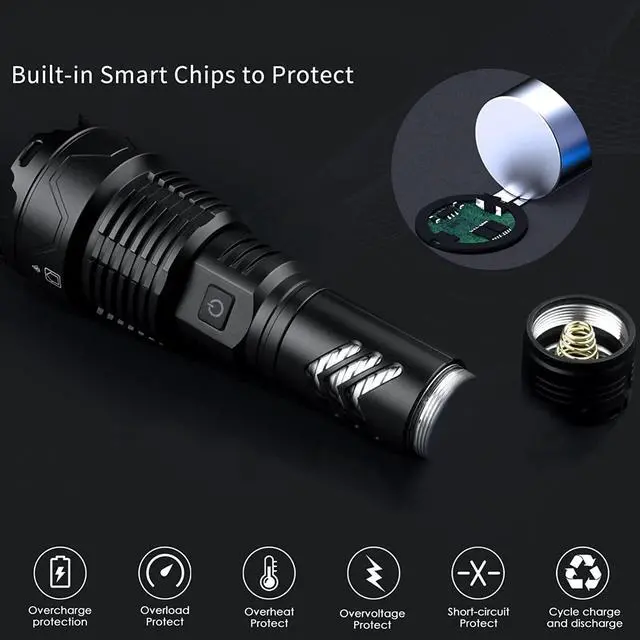Alt view image 5 of 6 - Alifa Rechargeable Led Flashlight 120000 High Lumens, Brightest Powerful Handheld Flashlight,Xhp160.2 Zoomable IPX5 Waterproof Super Bright Flashlight with 5 Modes