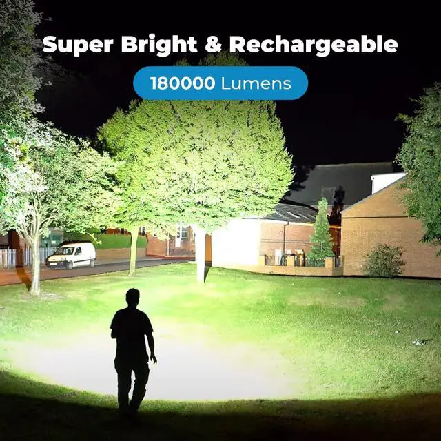 Alt view image 2 of 7 - Rechargeable Flashlights High Lumen 2 Pack, 180000 Lumens Super Bright 5000mAh High Capacity LED Flashlight with 5 Modes, Powerful Handheld Flash Light for Camping Emergencies,Waterproof,Zoomable