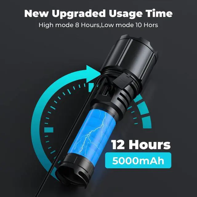 Alt view image 3 of 7 - Rechargeable Flashlights High Lumen 2 Pack, 180000 Lumens Super Bright 5000mAh High Capacity LED Flashlight with 5 Modes, Powerful Handheld Flash Light for Camping Emergencies,Waterproof,Zoomable